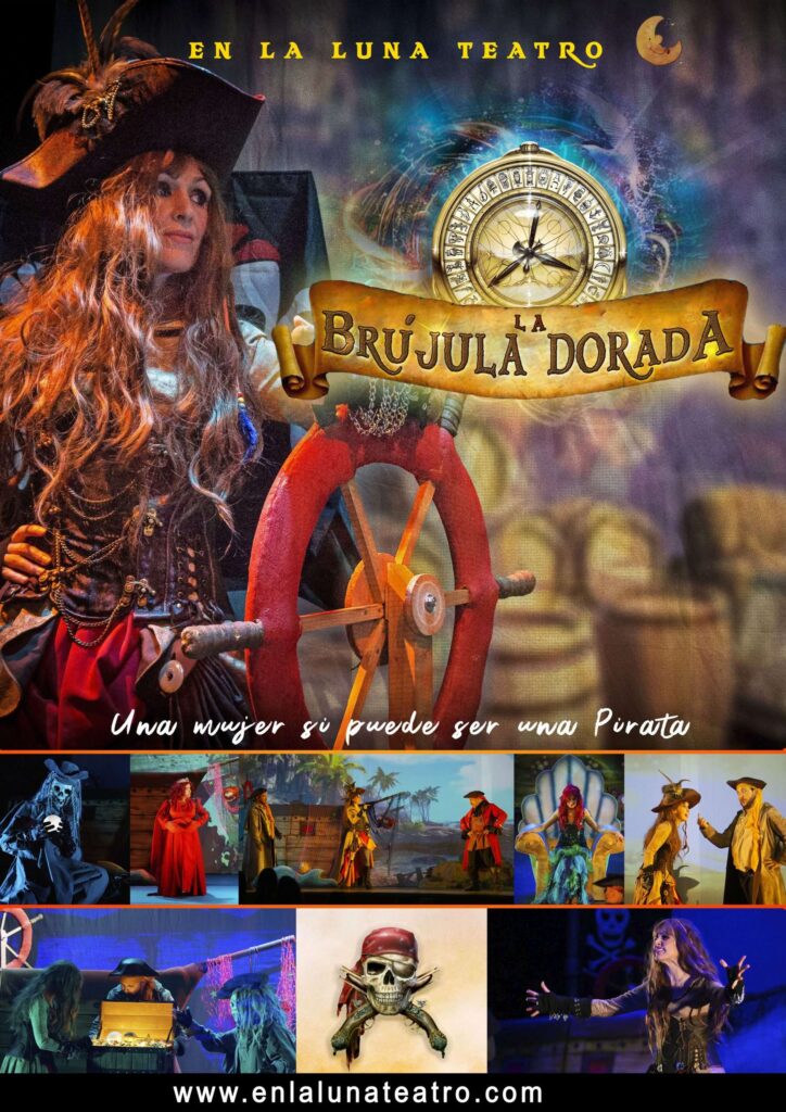 Cartel de la obra de teatro "La Brújula Dorada" de la compañía En la Luna Teatro